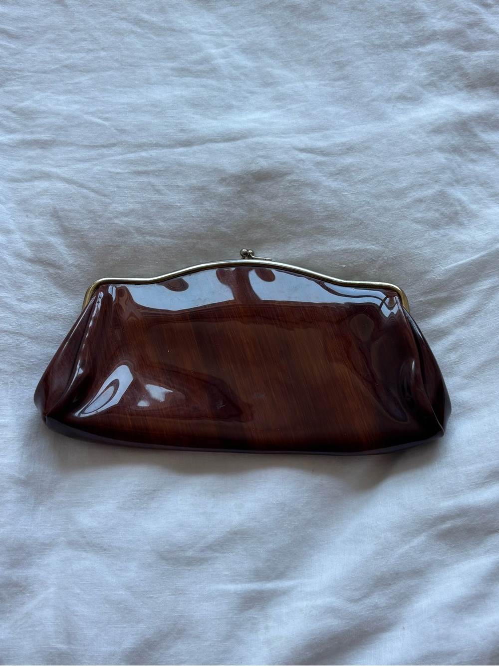 Vintage Brown Patent Frame-Clasp Women's Clutch